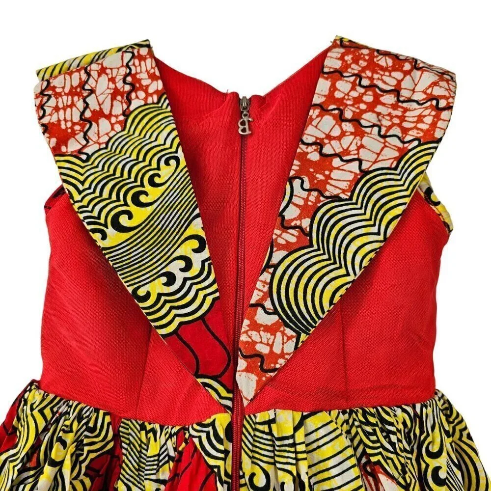 Handmade African Pattern Party Dress Girls 4 Sleeveless Colorful Sequined